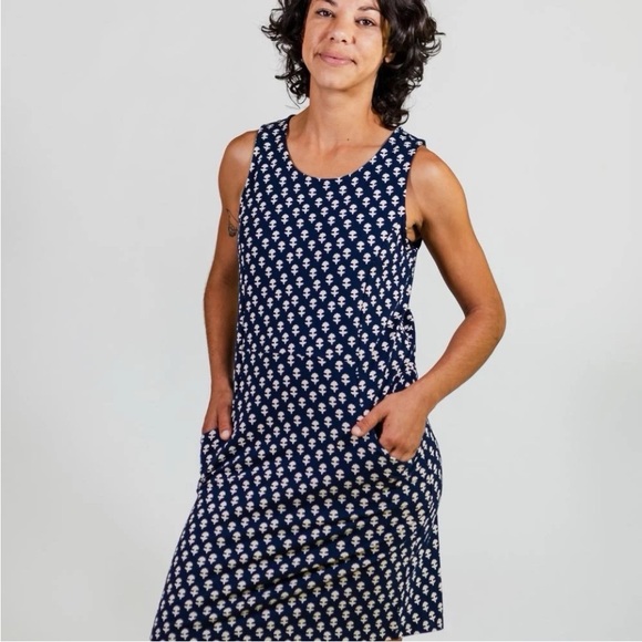 Mata Traders Women’s Organic Cotton Evanston Shift Dress Medium New Pockets Navy - Picture 1 of 7